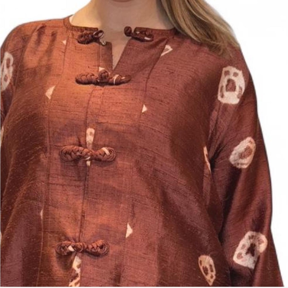 Vintage 90s Brown Hand-Dyed Tie-Dye Toggle Tunic